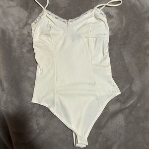 White Lace Trimmed Women's bodysuit